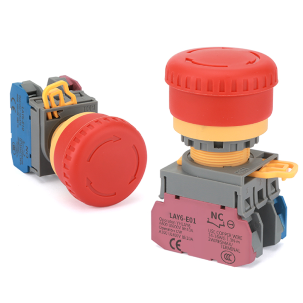 Botón de Parada de Emergencia, Parada de Arranque, 22mm IP65, LAY6F-01ZS