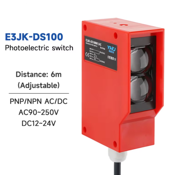 Sensor Fotoelectrico IP65 AC/DC 12–240V, Salida NO+NC, E3JK-DS100
