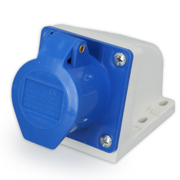 Enchufe Industrial IP44 Clavija Hembra 2P+⏚, 16A-250V Azul, SCHUKO, 113