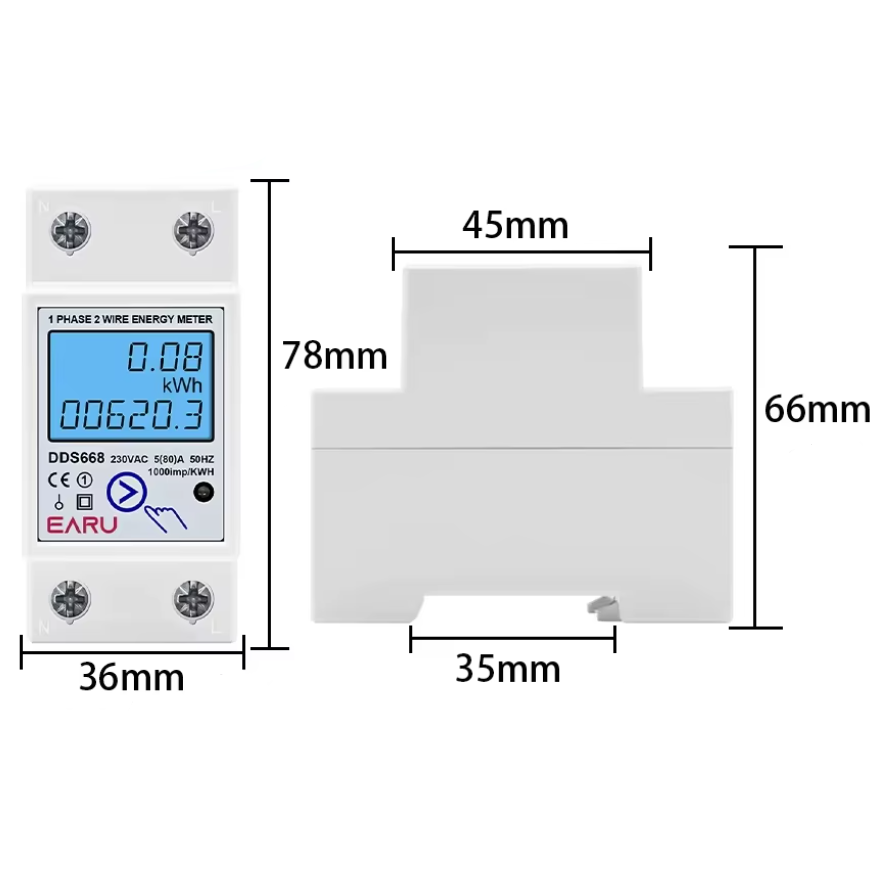 Medidor de Energia Activa Monofasico LCD, DDS662 - Imagen 2