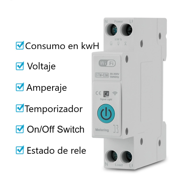 Interruptor Inteligente con Medidor de Energia WIFI, Temporizador 63A, STM-63M