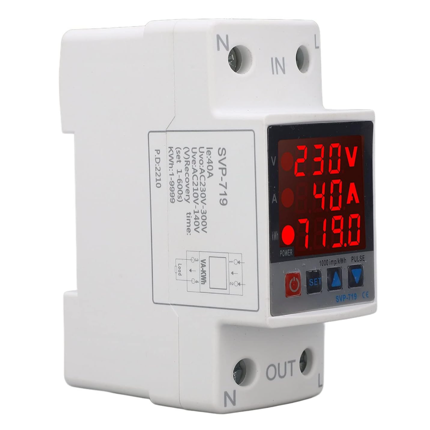 Protector de Retardo Ajustable Sobre y Bajo Voltaje, Sobretensiones, KWh, Medidor Digital (63A)