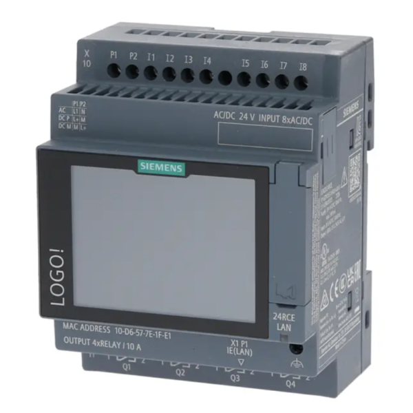 Controlador Logico Programable, PLC LOGO! 24RCE Siemens V9 Pantalla Tactil, 6ED1052-1HB08-0BA3