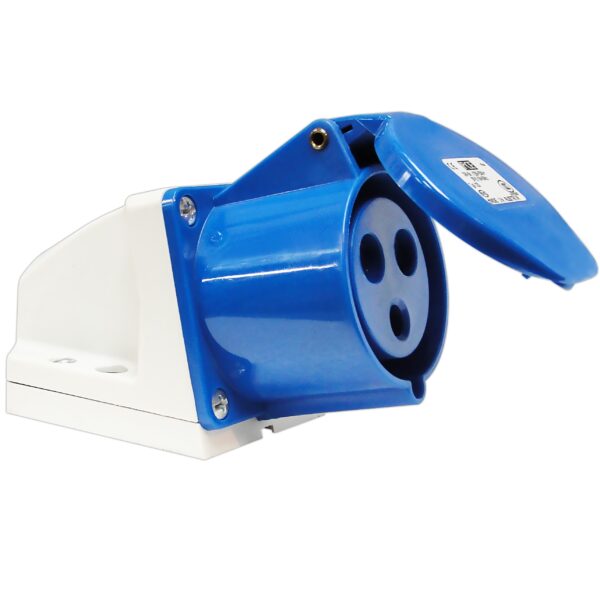 Enchufe Industrial IP44 Clavija Hembra 2P+⏚, 32A-250V Azul, SCHUKO, 123