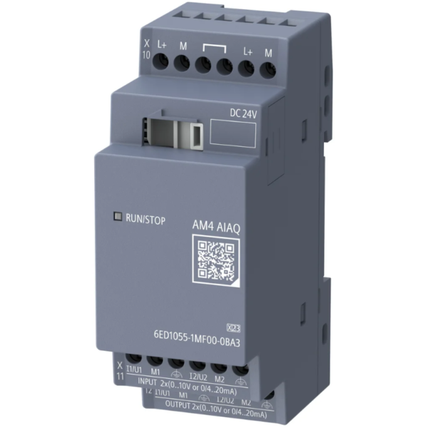 Modulo de Expansion Siemens LOGO! 9 AM4 AI AQ con 2 Entradas y 2 Salidas Analogicas (0–10 V / 0/4–20 mA), 24 VDC, 6ED1055-1MF00-0BA3