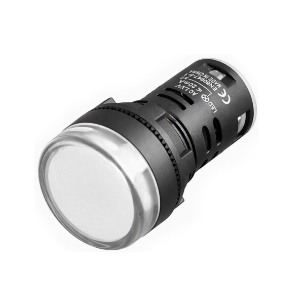 Luz Piloto Led BLANCO (Ø22) para Indicar Condicion General o Estado Neutro, Testigo, Indicador de 220VAC, 24VDC, 12VDC, AD16-22DSW