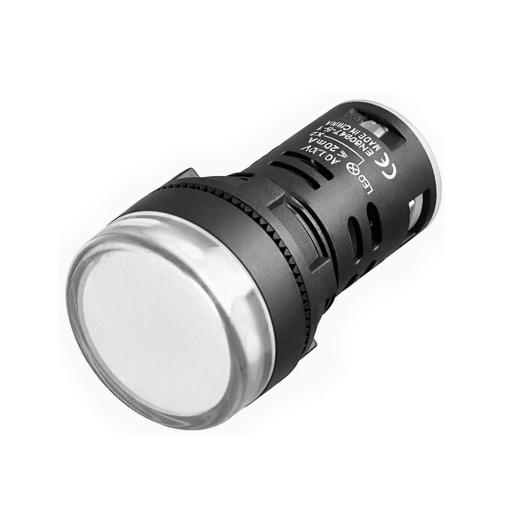 Luz Piloto Led BLANCO (Ø22) para Indicar Condicion General o Estado Neutro, Testigo, Indicador de 220VAC, 24VDC, 12VDC, AD16-22DSW