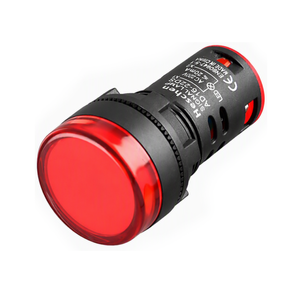 Luz Piloto Led ROJO (Ø22) para Indicar Alarma o Condicion Peligrosa, Testigo, Indicador de 220VAC, 24VDC, 12VDC, AD16-22DSR