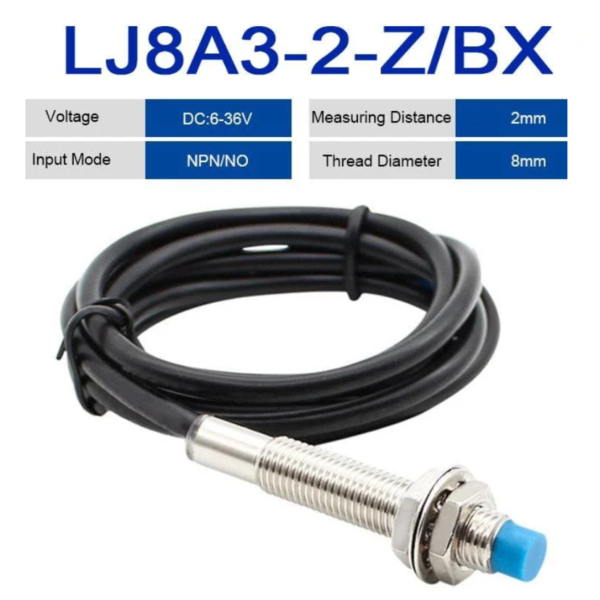 Interruptor de Proximidad NPN-NO (Ø8mm), Sensor Inductivo de Deteccion de 2mm, 3 Hilos DC, LJ8A3-2-Z/BX