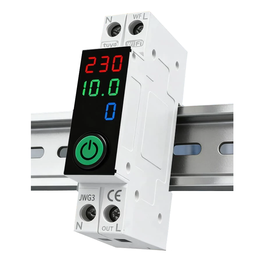Interruptor Inteligente Wi-Fi, 1P 63A, Protector de Voltaje 230V/300V, Compatible con Control por Voz y Control Remoto por Aplicacion con Pantalla, JWG3/1-63A