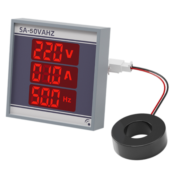 Medidor 3 en 1 (51x51mm) Voltimetro, Amperimetro y Frecuencimetro, Medidor Digital LED de Voltaje, Amperaje y Frecuencia AC, SA-50VAHZ
