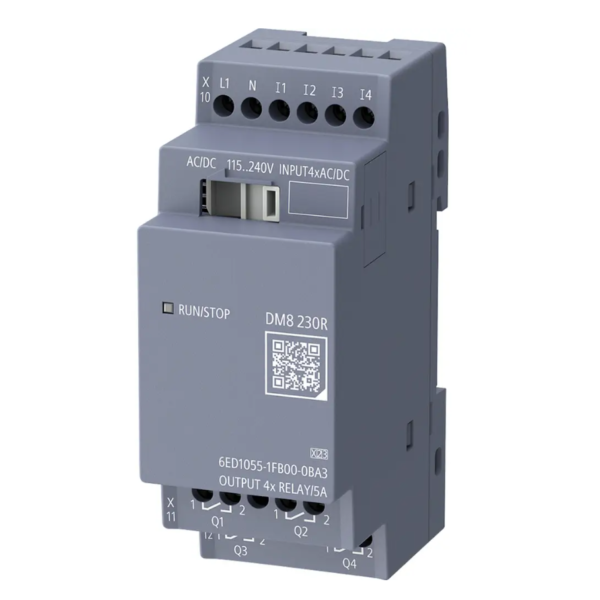 Modulo de Expansion Siemens LOGO! 9 DM8 230R con 4 Entradas Digitales y 4 Salidas de Rele, 115 a 230 VAC/VDC, 6ED1055-1FB00-0BA3