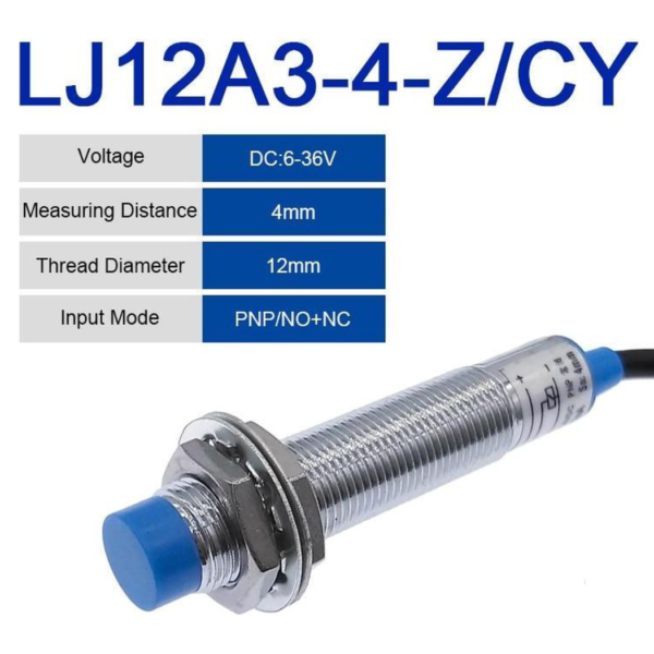 Interruptor de Proximidad PNP-NO+NC (Ø12mm), Sensor Inductivo de Deteccion de 4mm, 4 Hilos DC, LJ12A3-4-Z/CY