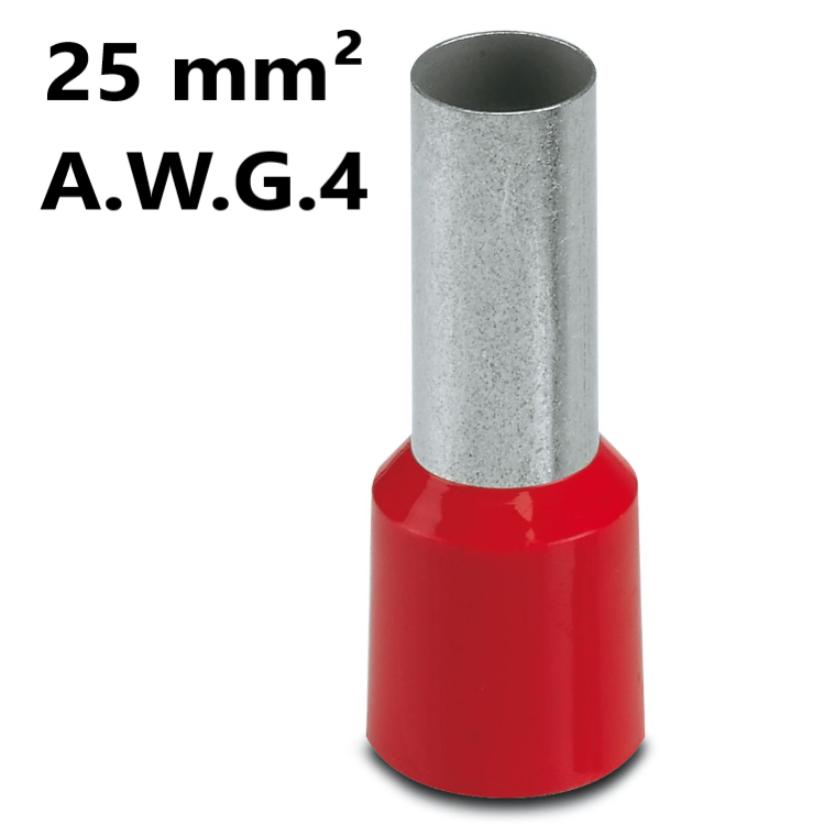 Terminal Electrico (25 mm²-A.W.G.4) Punta Tubular Ferrule o PIN, E25-18